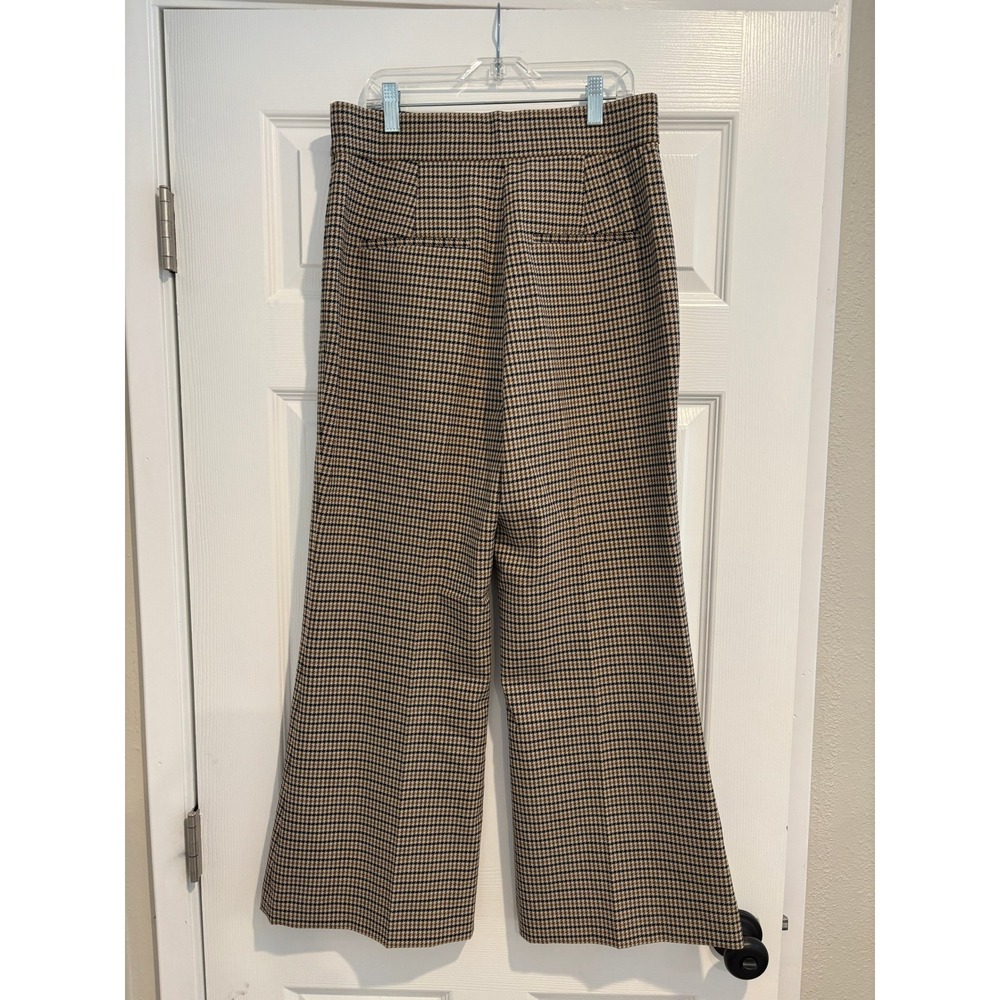 Rebecca Taylor Wool Houndstooth Wide Leg Ankle Trousers 6 Black Brown NWOT - Picture 3 of 7